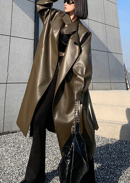 Luvik | Koko Musta-Vihreä Solmittava vyö Keinotekoinen nahka Lämpimät fleece-takit Talvi