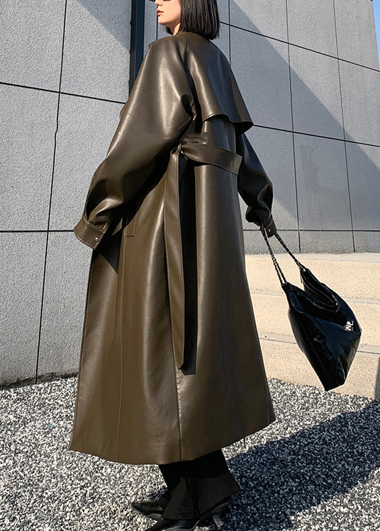 Luvik | Koko Musta-Vihreä Solmittava vyö Keinotekoinen nahka Lämpimät fleece-takit Talvi