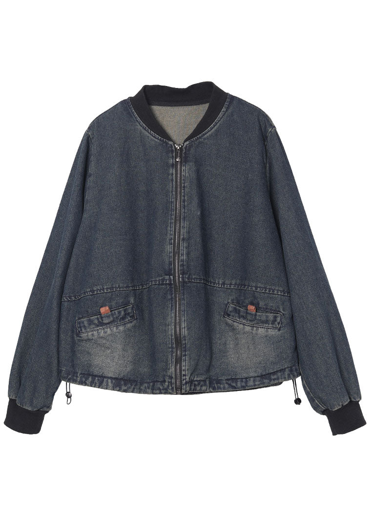 Luvik | Sininen Löysä Koko Vetoketjulla Taskullinen Pitkähihaiset Takit