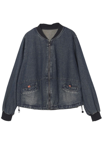 Luvik | Sininen Löysä Koko Vetoketjulla Taskullinen Pitkähihaiset Takit