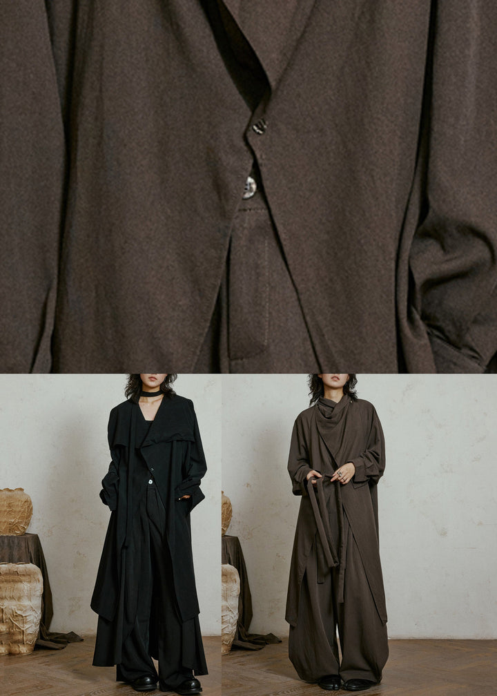 Luvik | Stort Sjokolade belte Vesker Maxi Trench-kåper Lyktlignende ermer