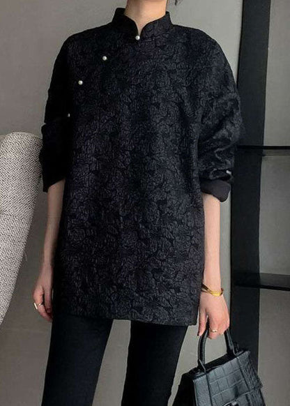 Luvik | Koko Ohut musta painettu takki