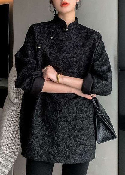 Luvik | Koko Ohut musta painettu takki