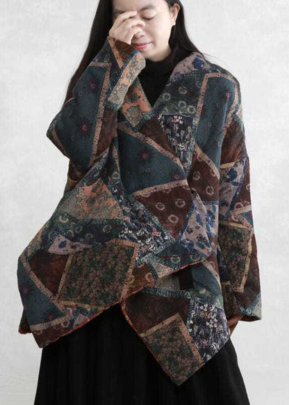 Luvik | Koot Asymmetrinen muotoilu vihreä Kuviointi Ohut puuvillaviitta pehmeästä talvesta