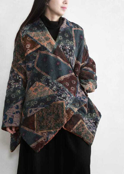 Luvik | Koot Asymmetrinen muotoilu vihreä Kuviointi Ohut puuvillaviitta pehmeästä talvesta