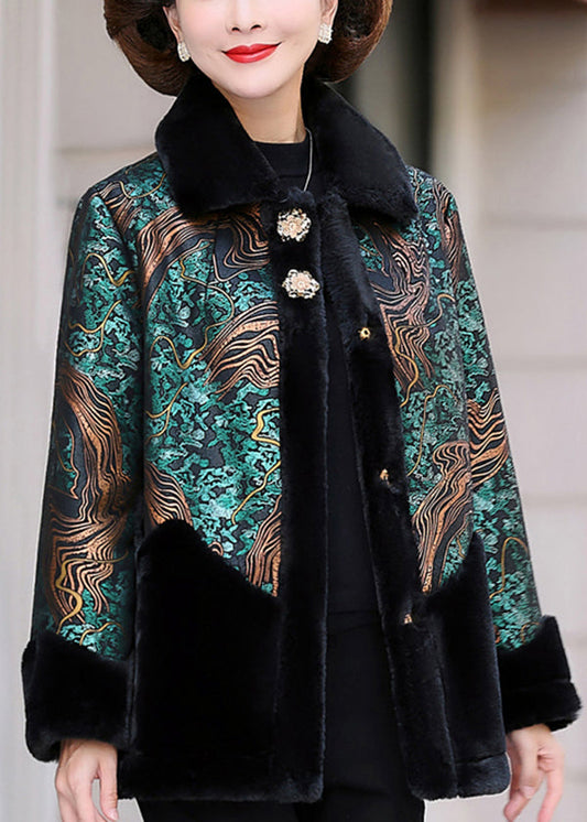 Luvik | V-kaulus tekoturkki sydänpainatuksella vihreä talvi