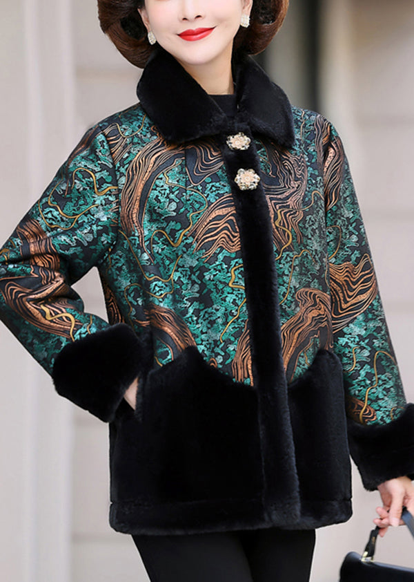 Luvik | V-kaulus tekoturkki sydänpainatuksella vihreä talvi