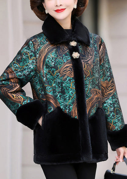 Luvik | V-kaulus tekoturkki sydänpainatuksella vihreä talvi