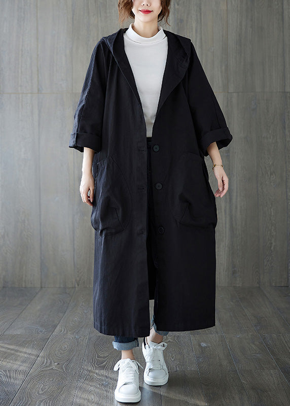 Luvik | Belte Khaki Patcher Med Knapper Lang Jakke Trench Med Hette