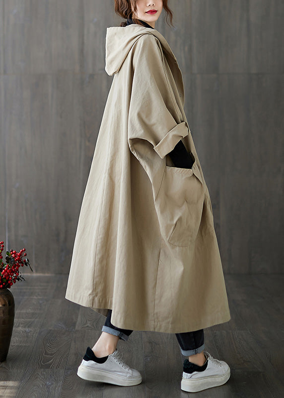 Luvik | Belte Khaki Patcher Med Knapper Lang Jakke Trench Med Hette