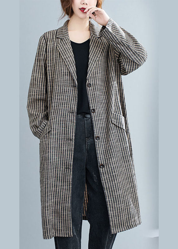 Luvik | Vatsakasa Khaki PeterPan Kauluspainikkeet Tasku Raidallinen Pitkät Hihet Trenchcoatit