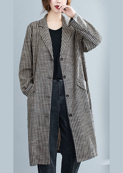 Luvik | Vatsakasa Khaki PeterPan Kauluspainikkeet Tasku Raidallinen Pitkät Hihet Trenchcoatit