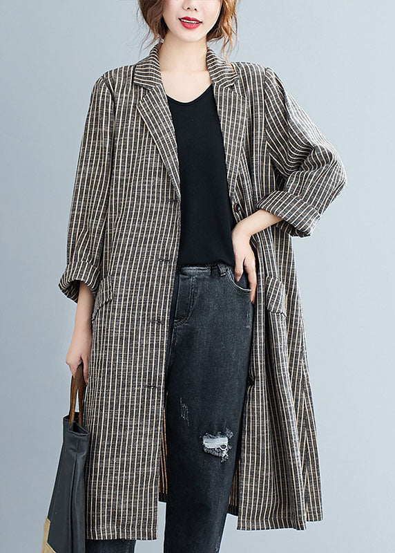 Luvik | Vatsakasa Khaki PeterPan Kauluspainikkeet Tasku Raidallinen Pitkät Hihet Trenchcoatit