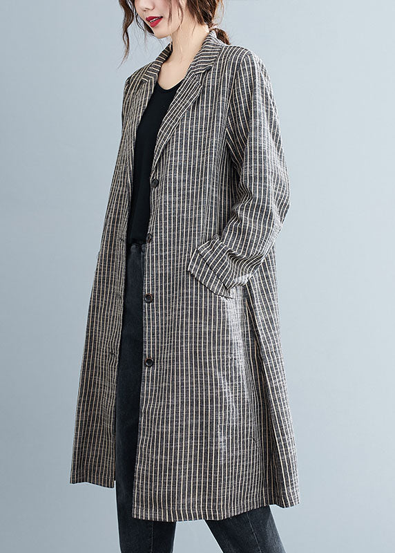 Luvik | Vatsakasa Khaki PeterPan Kauluspainikkeet Tasku Raidallinen Pitkät Hihet Trenchcoatit