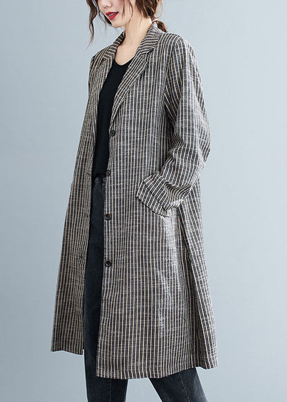 Luvik | Vatsakasa Khaki PeterPan Kauluspainikkeet Tasku Raidallinen Pitkät Hihet Trenchcoatit