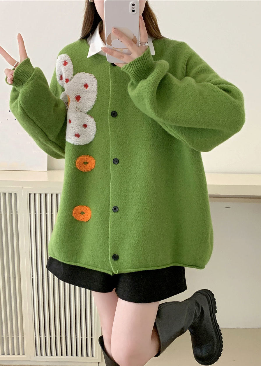 Luvik | Vyötärö Oranssi O-pääntie Kukallinen Aurinko Puuvilla Neuletakki Pitkähiha