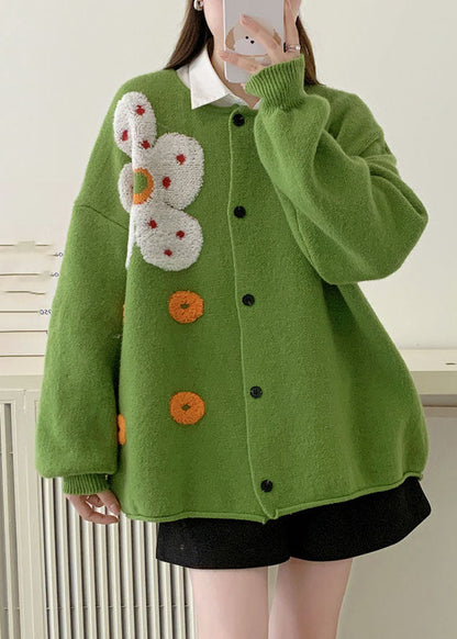 Luvik | Vyötärö Oranssi O-pääntie Kukallinen Aurinko Puuvilla Neuletakki Pitkähiha