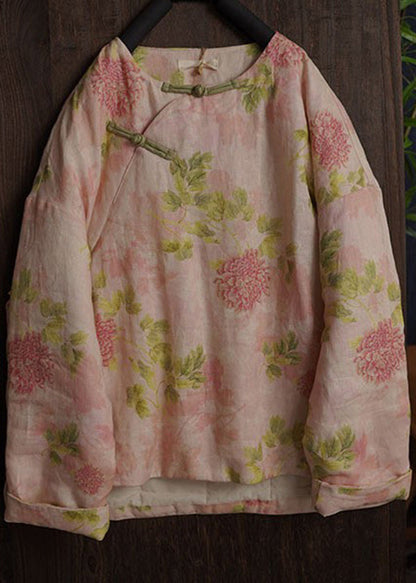 Luvik | Ohut beige painettu puuvillatakki pyöreällä kauluksella