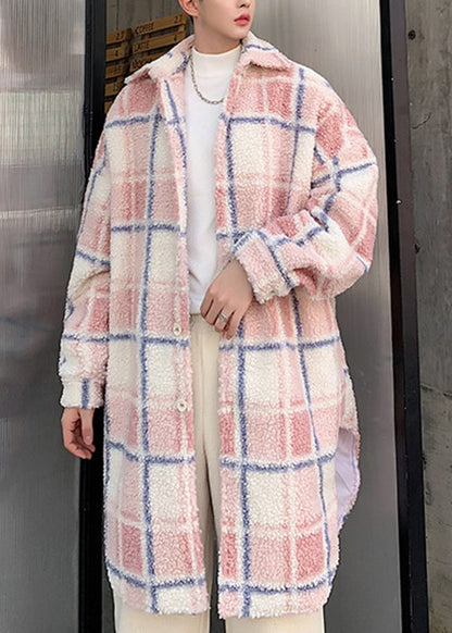 Luvik | Koko Vaaleanpunainen Peter Pan Kaulus Nappi Teddy Väärä turkki Takit miehille Talvi