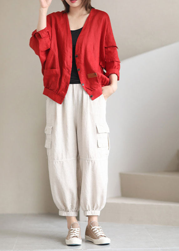 Luvik | Koko Punaiset V-kauluksiset takit, joissa on taskut Pitkät hihat