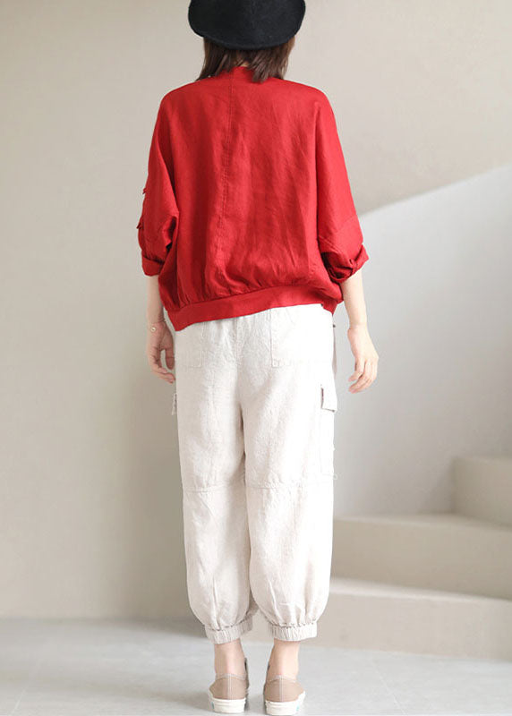 Luvik | Koko Punaiset V-kauluksiset takit, joissa on taskut Pitkät hihat