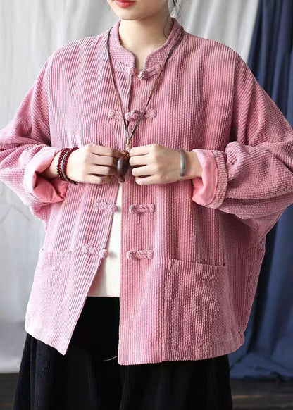 Luvik | Vintage Pink Koko Pystykaulus Taskut Corduroy Takit