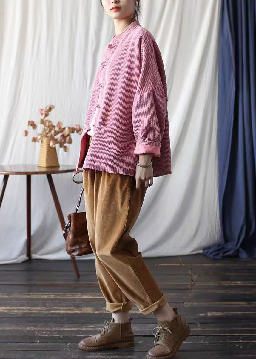 Luvik | Vintage Pink Koko Pystykaulus Taskut Corduroy Takit