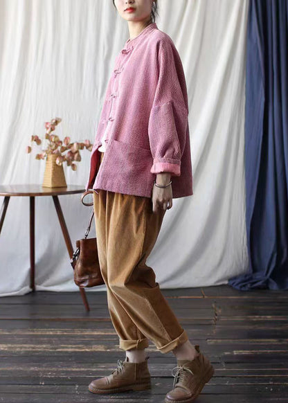 Luvik | Vintage Pink Koko Pystykaulus Taskut Corduroy Takit