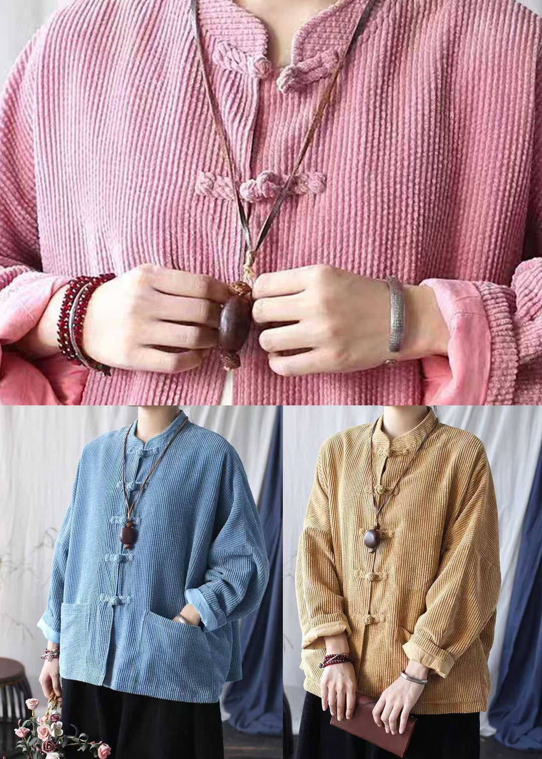Luvik | Vintage Pink Hele Oppreist Krage Lommer Corduroy Jakker