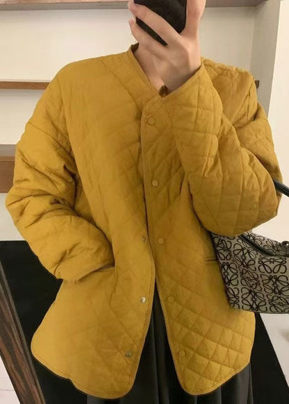 Luvik | Keltainen Vyötärö O Kaula Taskut Puuvilla Ohut Vanutakit