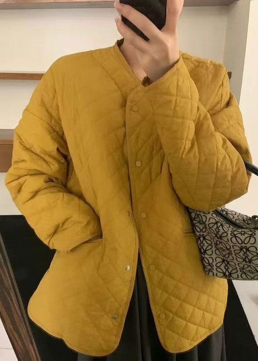 Luvik | Keltainen Vyötärö O Kaula Taskut Puuvilla Ohut Vanutakit