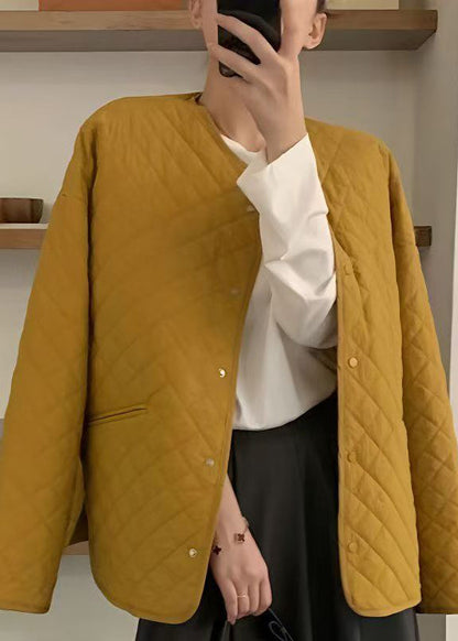 Luvik | Keltainen Vyötärö O Kaula Taskut Puuvilla Ohut Vanutakit