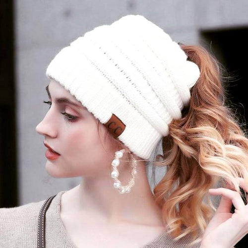 Soft Knit Ponytail Beanie Hat | Luvikno