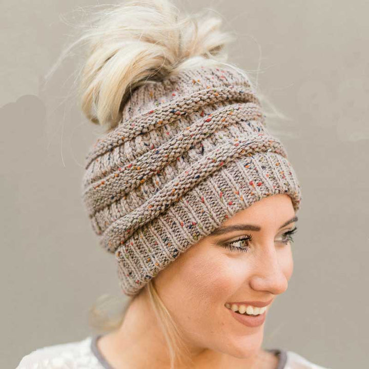 Soft Knit Ponytail Beanie Hat | Luvikno