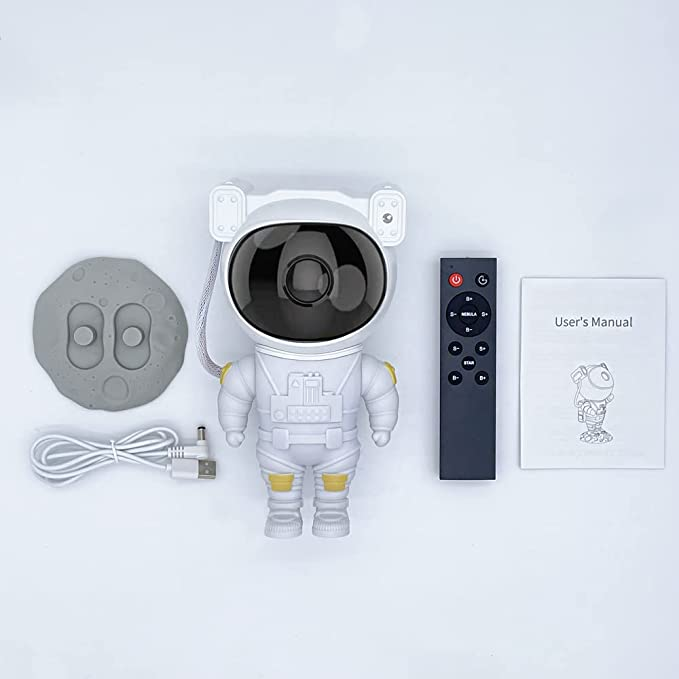 Stjernete LED-projektor – Astronautlampe med 360° roterende hode og fjernkontroll for soverom og stue | Luvikno