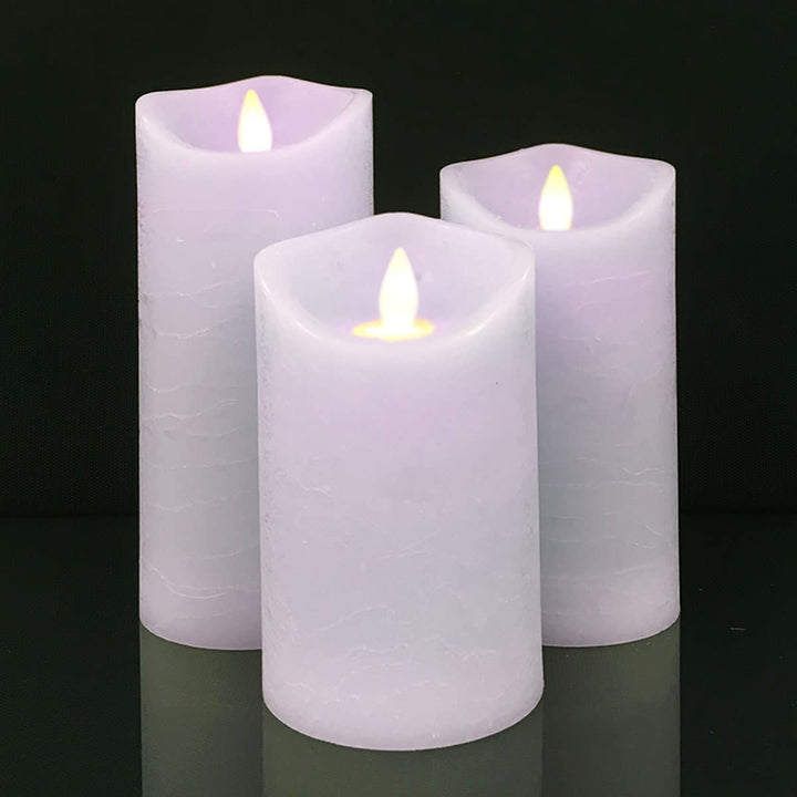 LED Lys - rustikk - 3 stykker - 10/12,5/15 cm - med 3D flamme - (ulike farger) | Luvikno