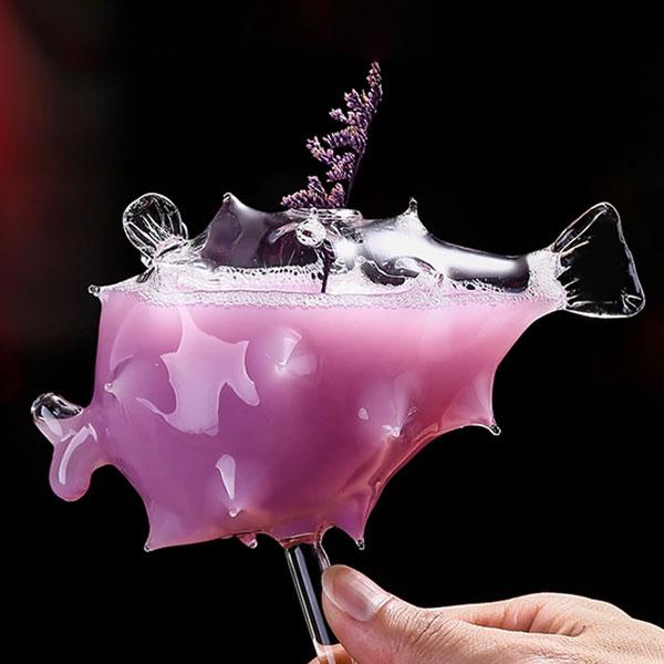Pufferfish formet cocktailglass med glass sugerør | Luvikno