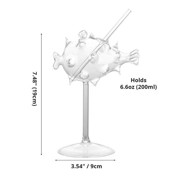 Pufferfish Formet Cocktailglass Med Glassstrå | Luvikno