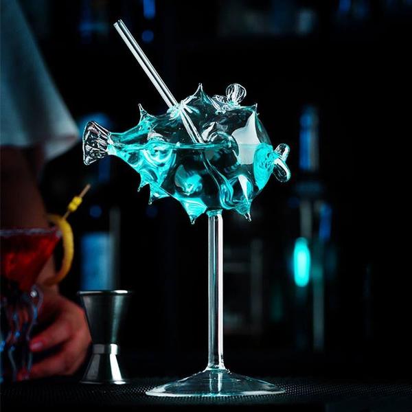 Pufferfish Formet Cocktailglass Med Glassstrå | Luvikno