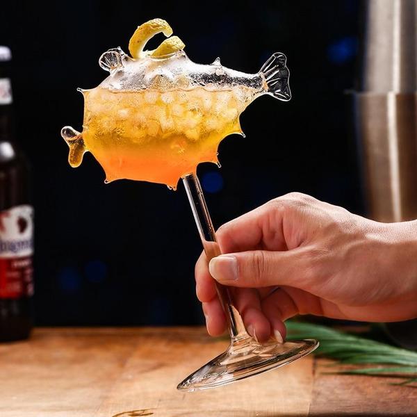Pufferfish Formet Cocktailglass Med Glassstrå | Luvikno