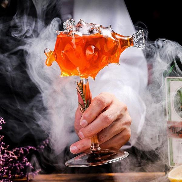 Pufferfish formet cocktailglass med glass sugerør | Luvikno
