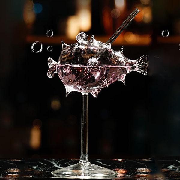 Pufferfish Formet Cocktailglass Med Glassstrå | Luvikno