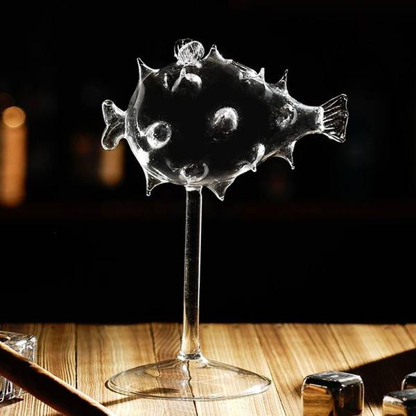 Pufferfish formet cocktailglass med glass sugerør | Luvikno