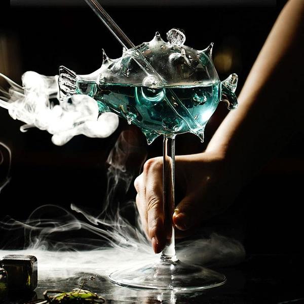 Pufferfish Formet Cocktailglass Med Glassstrå | Luvikno