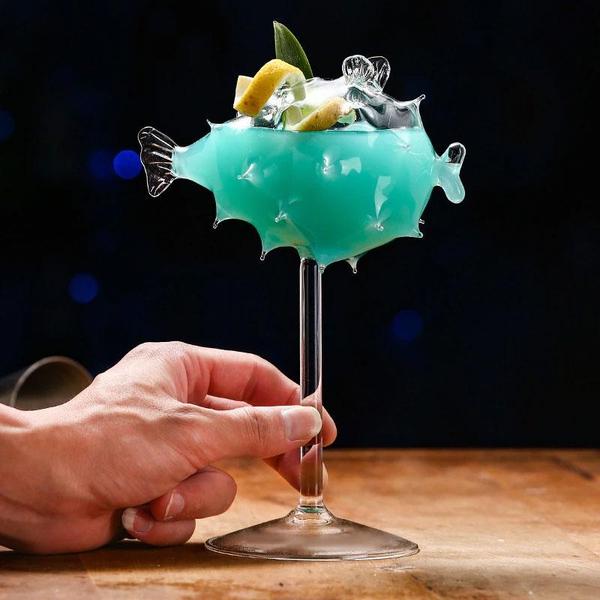 Pufferfish Formet Cocktailglass Med Glassstrå | Luvikno