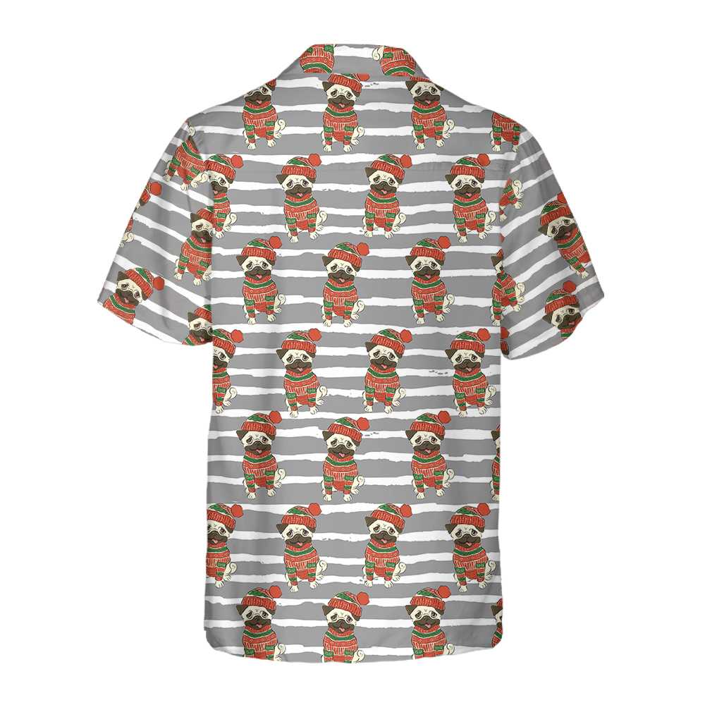 Luvik | Pug tanssii Huppari ja Talvi Hattu Hawaii-paita, Hauska Joulupaita Pug