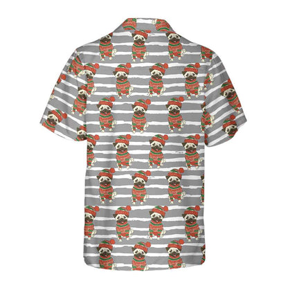 Luvik | Pug tanssii Huppari ja Talvi Hattu Hawaii-paita, Hauska Joulupaita Pug