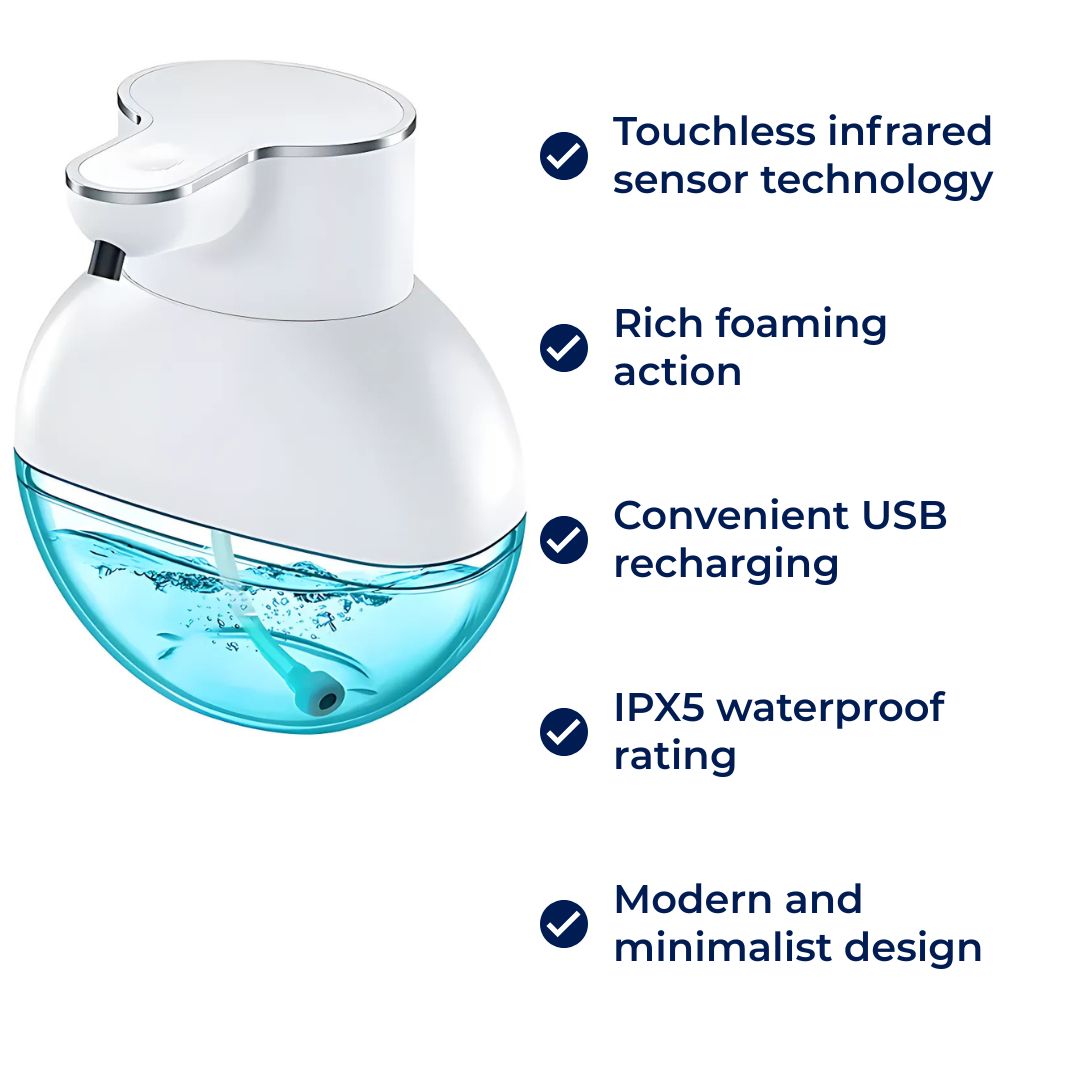 PureFoam | Berøringsfri Skumsåpe Dispenser – Infrarød Sensor – IPX5 Vannavvisende – USB Oppladbar Hygiene Luvikno