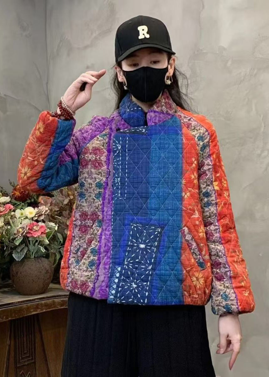 Luvik | Printti Ohut puuvillamantteli Pehmustettu Mandarin-kaulus Talvi