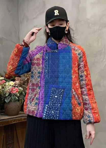 Luvik | Printti Ohut puuvillamantteli Pehmustettu Mandarin-kaulus Talvi